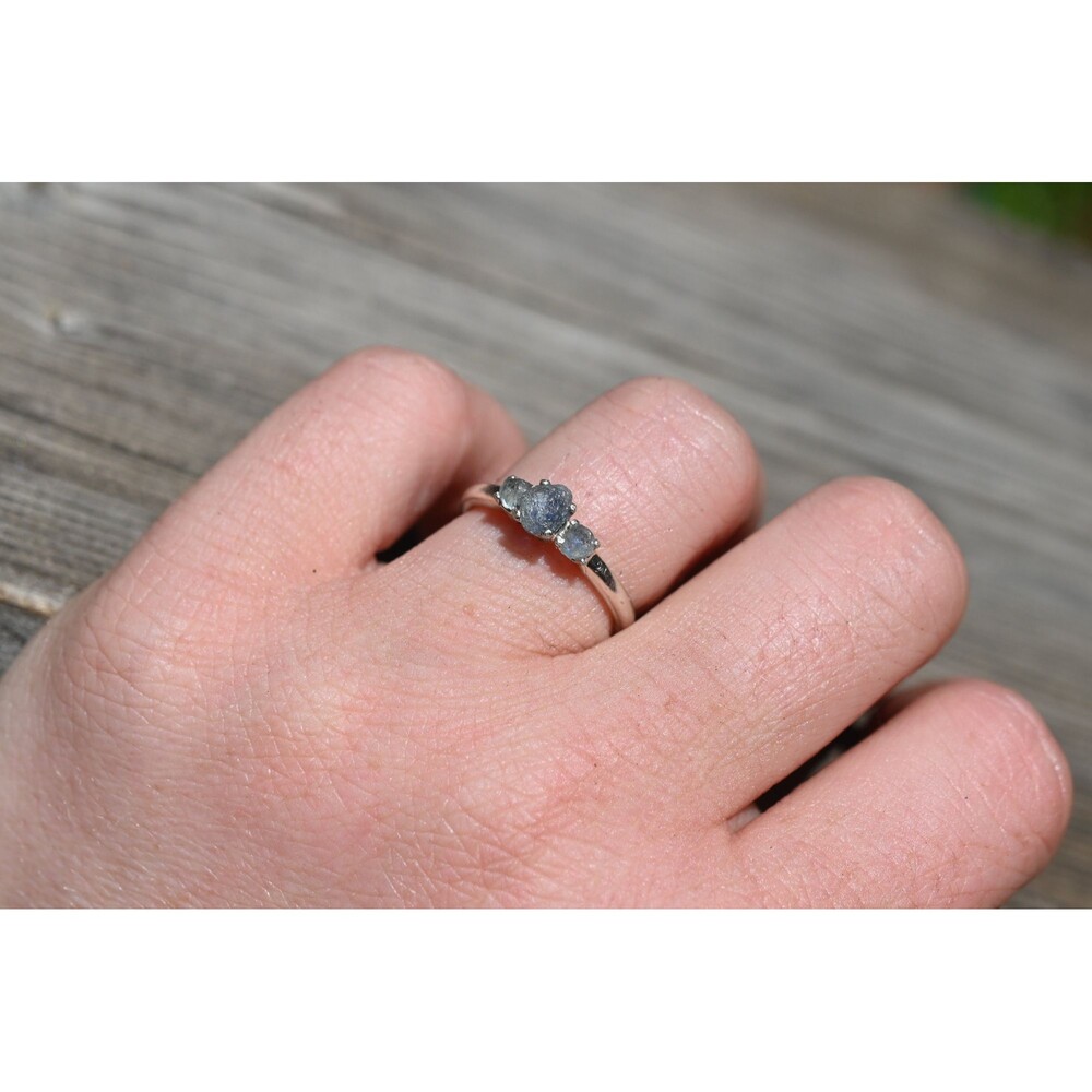 Raw Sapphire Ring, Rough Gemstone Engagement Ring, Montana Sapphire Ring, Dark B